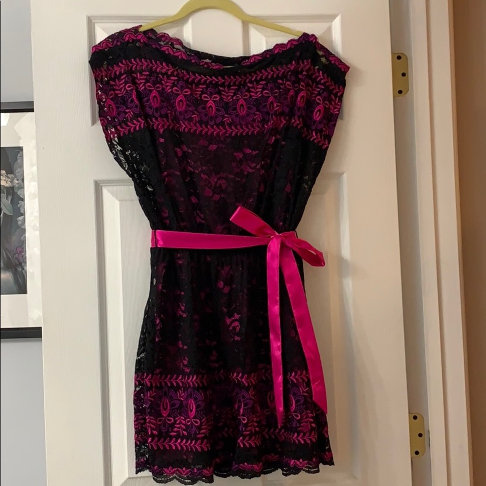Betsey Johnson black and pink lace dress. Size 2